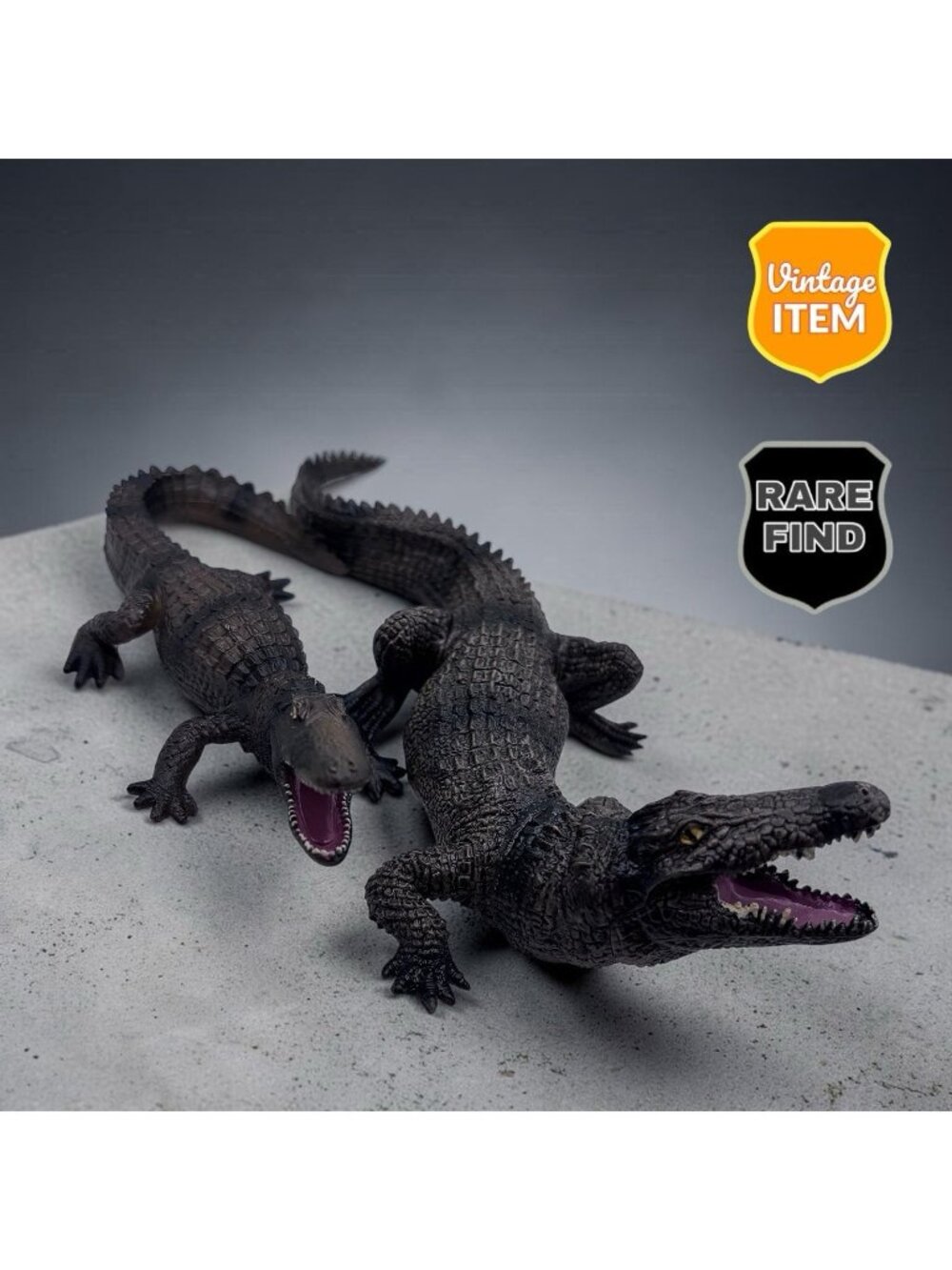 Vintage Unmarked Realistic Crocodile Alligator Figurines. 7 & 5 Inch Long. RARE!